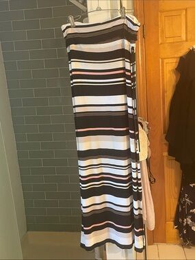 White House Black Market Black, White & Pink Striped Maxi Skirt